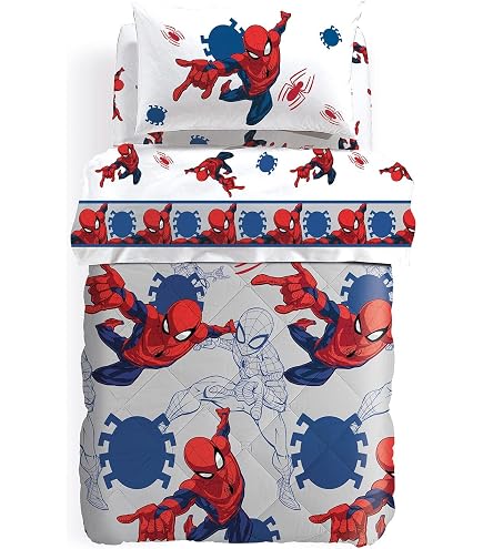 Copriletto Primaverile Spider-Man Amazing In Cotone - Trapunta Per Bambino Piazza E Mezza, Caleffi Made In Italy