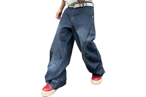 Zewool Jeans Baggy pour Homme avec Coutures Irrégulières – Pantalons en Denim Large Y2K Hip Hop Mode Casual Streetwear