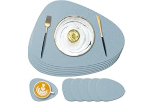 YUNJUER 4 Silicone Table Mats + 4 Washable Coasters, Heat-Resistant 450 °F, Non-slip Wipeable Waterproof Place Mats for Indoor Kitchen, Outdoor Dining Table, Restaurant, 8 Pieces, Light Blue