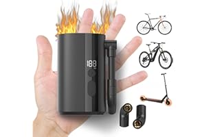 QiCYCLE Mini Ignifugo Pompa ad Aria per Bicicletta Elettrica 150PSI, 2 * 2500mAh Portatile Pompa Bici, Ricaricabile di Tipo C adatta a Mountain Bike, Bici Da Corsa, con Valvole Presta e Schrader