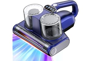 JPHYLL Aspirapolvere per Materassi Battimaterasso Antiacaro con Luce UV-C a 253,7 nm 16Kpa Aspirazione Filtro HEPA Riscaldamento Ultrasuoni Funzione Rotazione della Spazzola a 30000 giri/min 500W Filo Blu