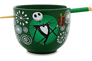 SILVER BUFFALO Disney The Nightmare Before Christmas Santa Jack Service de table Ramen en céramique avec bol à nouilles de 590 ml et baguettes en bois