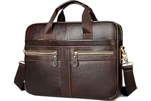 VINBAGGE Sacoche pour Ordinateur Portable 14 pouces Cartable Cuir Homme Sacs Business Porte Document d'affaires Mallette de Travai Sac à Bandoulière en Cuir Véritable