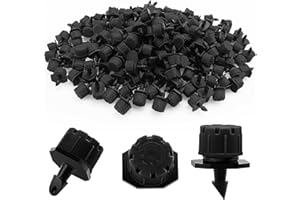 VooGenzek 200 Piezas 1/4'' Goteros de Riego, Plástico Aspersores de Riego Ajustables de 8 Agujeros, Cabezas de Riego para Goteo Goteros, Rociadores de Riego para Césped, Jardín, Negro