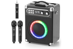 GJCrafts Karaoke Machine, Portable Bluetooth Speaker with 2 UHF Wireless Microphone and Bass/Treble Adjustment, PA System Support TWS, AUX-in, FM,REC, Supply for Party/Meeting/Outdoor Activities