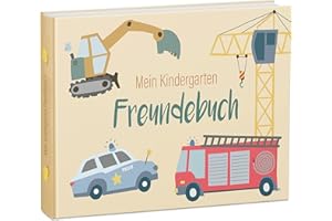 mintkind® Freundebuch Kindergarten Fahrzeuge, Freundschaftsbuch Jungen und Mädchen, Ausfüllbuch Kita mit Traktor, Polizei, Feuerwehr, Geschenk Einschulung, Erinnerungsbuch Kinder