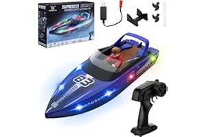 Snorthy Remote Control Boat with LED Light RC Boat for Kids Adults 2.4GHz High Speed 15km/h Racing Boats for Pools and Lakes 1200mAh Rechargeable Low Battery Alarm Pool Toys for Boys Girls (Blue)