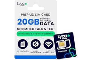JZN MARKET Lycamobile Carte SIM Prépayée USA 20GB 4G LTE / 5G, Données Illimitées, Appels et Textes Illimités des USA vers 100 Pays, 30 Jours, sans Contrat, Carte SIM USA, Payez au Fur et à Mesure