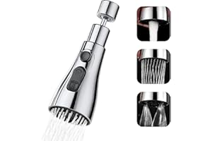 TIANLONG 360 °Swivel tap Adapter G1/2 Kitchen Sink Tap Spray Head Pull Out Tap with 3 Modes,Kitchen Faucet Spray Head Replacement Part Adjustable Water Tap End Flow Nozzle Tap Bubbler Head Aerator.