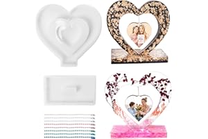 MONCAP Coeur Moules en résine époxy silicone Coeur Cadre photo Moule en silicone Coeur Cadre photo en résine époxy avec chaîne pour la Saint-Valentin Cadeau d'anniversaire DIY Maison Décoration