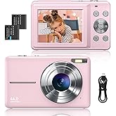 Digital Camera 1080P FHD Photo Camera 44MP Camera 16X Digital Zoom Simple Compact Cameras Portable Digital Camera for Children Teenagers Students Seniors Beginners Pink