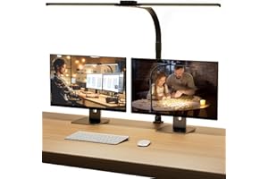 ‎SIBRILLE SIBRILLE Schreibtischlampe LED, Doppelkopf Schreibtischlampe Dimmbar, Klemmbar Desk Lamp für Büro, Augenschutz Monitor Lampe Tageslichtlampe, PC Lampe Tischlampe mit Schwanenhals, Schwarz