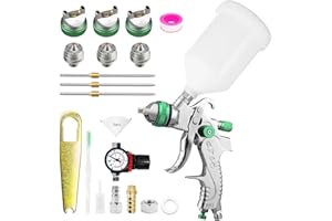 RRJ Spray Gun Paint Sprayer HVLP Gravity Feed Air Spray with Air Regulator 1.4/1.7/2.0mm Paint Gun for Car & House DIY Painting, Furniture, Fence Painting (Green)