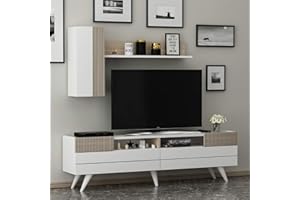 HOMIDEA MOON Set soggiorno - Parete Attrezzata - Mobile TV Porta con 2 Armadietti per Salotto con mensola in moderno design (Bianco/Avola)