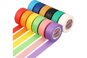 Fyguard 12 Rolls Coloured Masking Tape, 23mm x 13m Rainbow Craft Tape Painting Tape Adhesive for DIY Scrapbooking Crafts, Classroom Decorations, Art Lab