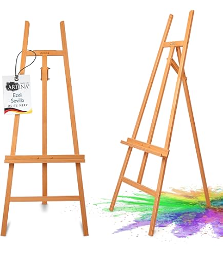 MEEDEN Art Easel Stand voor Display - Verstelbare Beuk Houten Vloer Ezels voor Schilderen, Houdende Doek tot 152,4 cm, Ideaal voor Kunstenaar, Volwassenen Schilderen Doek, Tekening, Tekenen - Midden