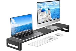 Vaydeer Soporte Monitor Doble, Aluminio Soporte Monitor Mesa, Admite para Transferencia de Datos para 2 monitores, Metal Elevador Monitor Que admite hasta 32 Pulgadas para PC, portátil - Negro