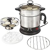 Amazon Basics Multi-Kettle Steamer 1.2L | Adjustable Power Modes 600 W | 7 - Egg Tray, Idli Tray, Iron Grill And Steamer | SS