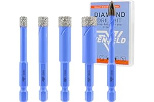 Juego de Brocas Diamante Seco - 4 Piezas 6/8/10/12mm Corona Diamante y 6mm Broca de Carburo para Baldosas de Porcelana Cerámica Mármol Granito - Vástago Hexagonal de Cambio Rápido con Estuche VENJELD