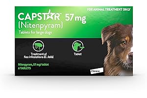 Capstar Flea Tablets for Dogs, for Medium and Large Dogs from 11.5kg to 57kg, Oral Medication for Flea Treatment in Dogs, Contains 6x 57mg Nitenpyram Flea Tablet
