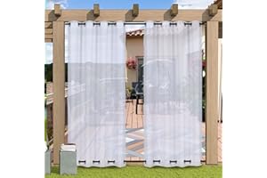 Heavyoff Rideau d'extérieur Imperméable pour Porche, Rideau Voilage Blanc à Double œillet Semi-Transparent Drapé pour Balcon, Jardin, Cour 2 Pièces, 132x213cm
