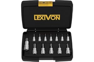 LEXIVON Juego de llaves de vaso Torx de acero aleado S2 Premium | Juego de 13 piezas Star T8 - T60 | Estuche de almacenamiento mejorado (LX-143)