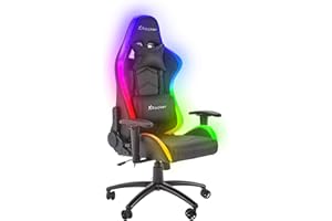 X-ROCKER X Rocker Bravo RGB PC Gaming Chair with Neo Motion LED Lighting, Ergonomic High Back Office Chair, Height Adjustable Seat & Swivel, PU Faux Leather, Black