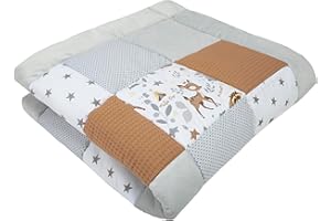 Medi Partners Krabbeldecke für Baby Spielmatte 100% Baumwolle Krabbelmatte - 120x120cm Krabbeldeck Dick Weich Decke Laufgittereinlage Babydecke Minky Waffel Spielbogen (REH)