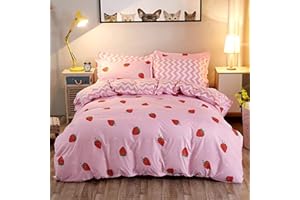 HOMEWISH Kawaii Bedding - Juego de funda de edredón para mujeres y niñas, decoración de habitación kawaii, juegos de ropa de cama de fresa, suave, reversible, lindo, kawaii, fresa, tamaño individual