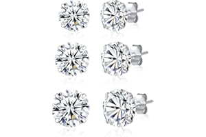 SILBERTALE 3 pary kolczyków ze srebra wysokiej próby 925 CZ zestaw kolczyków dla mężczyzn i kobiet potrójne trzy sześcienne cyrkonie kolczyki sztyfty 3 mm-8 mm