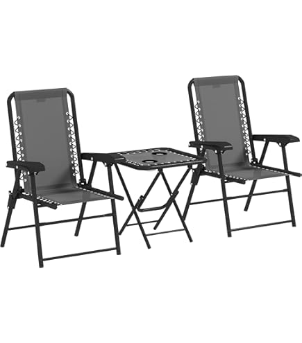 Outsunny 3 delen Tuin bistroset tuinmeubelset inclusief 1 tafel 2 klapstoelen tuinmeubelset balkonset voor terrastuin staalgrijs