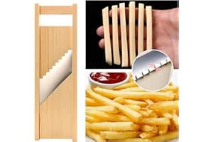ABODOS Potato Chipper, Professional Kitchen French Fries Chip Cutter with Stainless Steel Blade and Actual Wooden Frame, French Fry Maker for Potatos, Carrots, Cucumbers (8 * 10mm+Finger Protector)