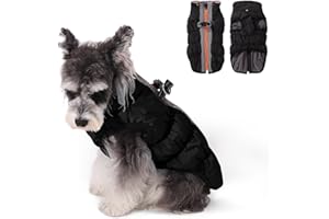 Savlot Waterproof Dog Winter Coat with Harness, Windproof Reflective Warm Fleece Jacket for Small Medium Large Dogs, Cold Weather Zip Up Pet Vest Black Medium
