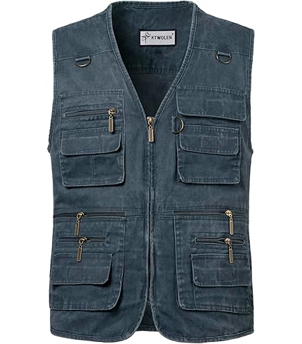 Daoba Homme Gilet De Cowboy Photographe Reporter Multipoches Casual Veste Légère Sans Manches Gilet En Jean à Poches Multiples