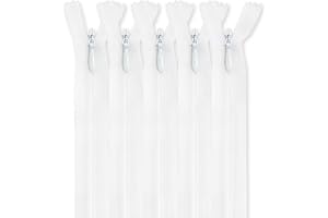 MARARDI [Pack 5] Fermetures Éclair à Glissière Invisibles [Blanc] Nylon [60 cm] Couture de Vêtements Sacs Ruban Tissu en Coton Cuir Plastique pour Machine à Coudre Zip avec Fermoir en Métal