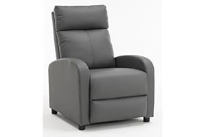 Requena Recliner Armchair PU Leather Sofa Lounge Seating Adjustable Leg Rest and Reclining Functions for Living Room Grey