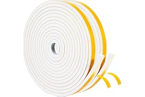 Yotache Draught Excluder Tape 2 Rolls 12mm Wide X 6mm Thick, Foam Weather Stripping Gasket Tape Seal for Draft, Soundproofing, Total 8m Long (2 X 4m Each)