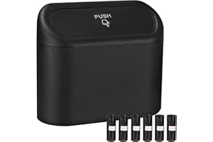 Zhufas Auto Mülleimer mit Deckel, Universeller Mini Automülleimer mit 120 Müllbeuteln, Mülleimer für Auto, Auto Zubehör(Schwarz)