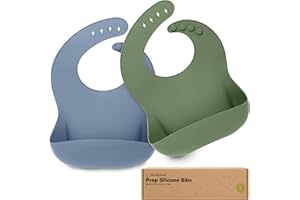 KeaBabies 2-Pack Silikon Lätzchen zum Essen - Lebensmittelqualität Silikon Lätzchen Mit Auffangschale für Mädchen, Junge, Sauber & leicht anziehen, wasserdichte Kleinkind Fütterung Essentials (Slate)