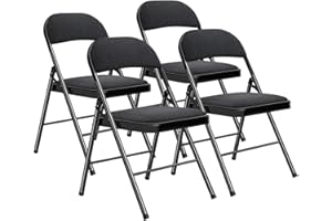 BULAGE Gartenstuhl Klappbar, Metal Esstisch Stühle 4er Set für Esszimmer Küchen Wohnzimmer, Outdoor Klappstuhl für Garten Camping Balkon Terrassen, Gartenstühle Besucherstuhl mit Stoff-Kissen,Schwarz