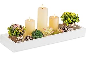 Hanobe - Bandeja de Madera para Servir, Rectangular, Estrecho, Decorativo, café, Platos y bandejas, Moderna, Blanca, pequeña Mesa, sin Mango, Bandeja de Madera de Vela para Cuarto de baño