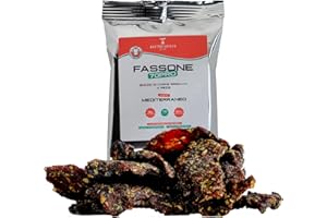 Fassone70pro Beef jerky, carne secca per umani con 70% di proteine naturali, snack proteici a base di carne essiccata per sportivi, beef protein proteine senza lattosio. (Pack da 10 confezioni)