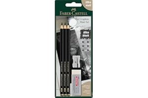 Faber-Castell 115297 Pitt Graphite - Juego de 3 Lápices Pitt Graphite Mate - Incluye Sacapuntas y Goma de Borrar