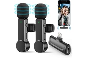 KEPACT Lavalier Mikrofon Wireless für iPhone iPad, Mini Microphone mit Rauschunterdrückung/Ruhemodus, Latenzfreie Synchronisation, Ansteckmikrofon Kabellos ​iPhone für YouTube/TikTok/Aufnahme/Live Streaming