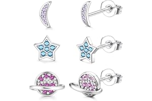 Adramata 3 Paia Orecchini Bambina Argento 925 Orecchini a Bottone Orecchini Ragazza Donna Set Orecchino a Farfalla Fiore Stella Cuore Piccolo Orecchino Bambina Anallergici Gioielli Bambina