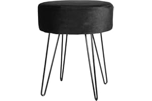 Harbour Housewares 1x Schwarz/Schwarz H40 x D35cm Runden Samt-Fußhocker - Klein Wohnzimmer Schminktisch Fußbank Ottomane Sitzpuff Stuhl Sitz