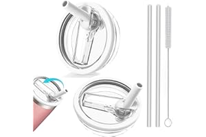 EKKONG 2 Couvercle Etanche pour Stanley Cup 40 oz, Couvercle Gourde pour Stanley, Couvercles de Remplacement Anti-Fuite avec 2 Pailles et 1 Brosse de Nettoyage, Accessoires pour Stanley Cup (Blanc-1)