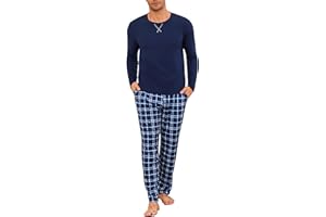 Demegimi Pijama Hombre Invierno Algodon Manga Larga Conjunto de Pijamas a Cuadros Ropa de Dormir Talla Grande