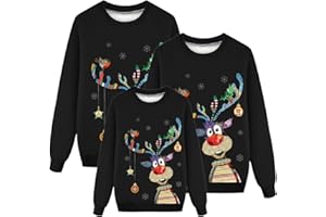 NIUREDLTD Weihnachtspullover Familie Set Herren/Damen/Kinder Ugly Christmas Sweater Lustig Weihnachtspulli Rundhals mit Reindeer Unisex Weihnachts Pullover Pärchen Weihnachtsoutfit