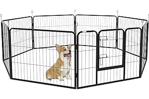 PawHut Recinto per Cani di Piccola Taglia a 8 Pannelli Modulabili da 80x1.5x60 cm, Box per Cani e Cuccioli Pieghevole con Porta in Acciaio con 8 Picchetti, Grigio